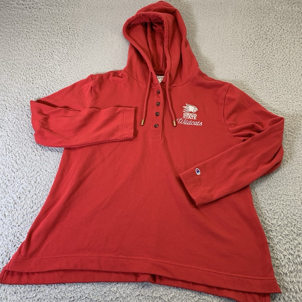 Chico State Wildcats Hoodie Womens Large Champion Oversized Sweater NCAA Red